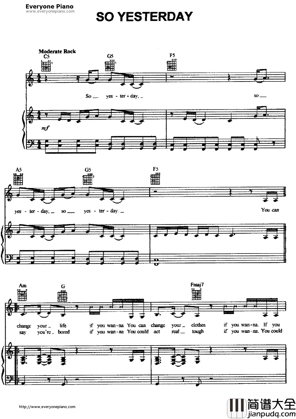 So_Yesterday钢琴谱_HilaryDuff