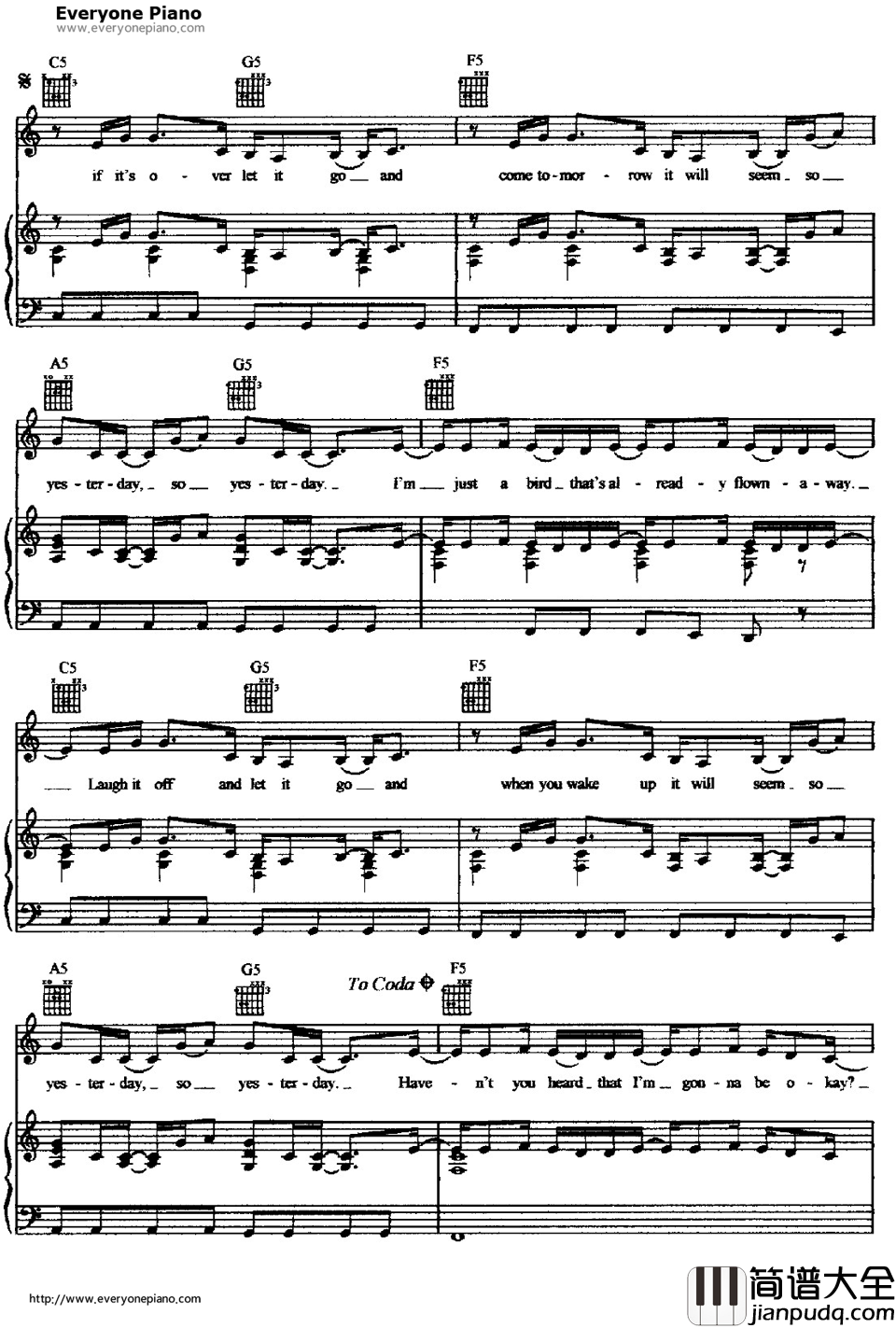 So_Yesterday钢琴谱_HilaryDuff