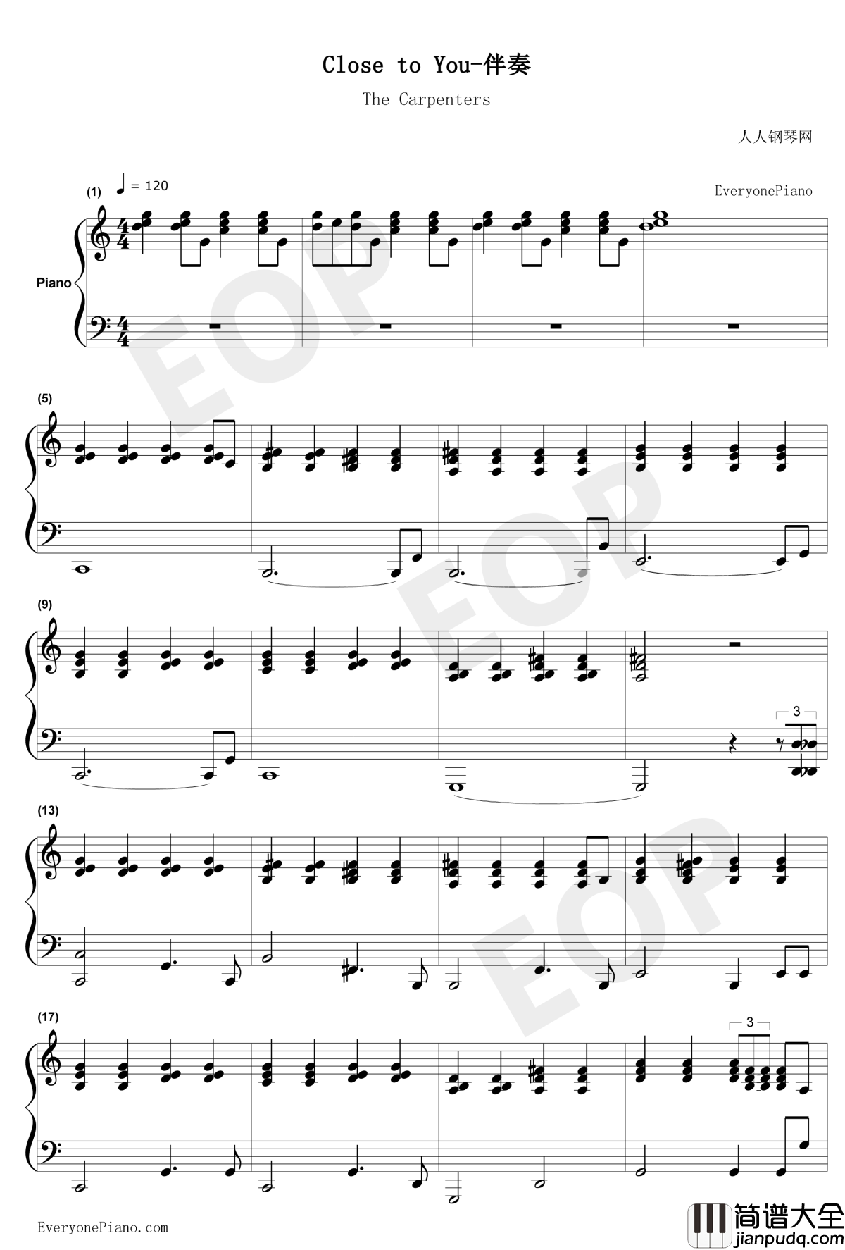 Close_to_You钢琴伴奏版钢琴谱_卡朋特TheCarpenters_ClosetoYou钢琴伴奏版