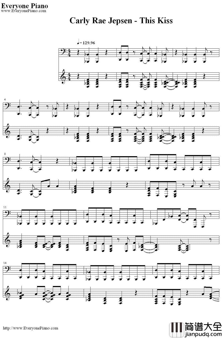 This_Kiss钢琴谱_CarlyRaeJepsen