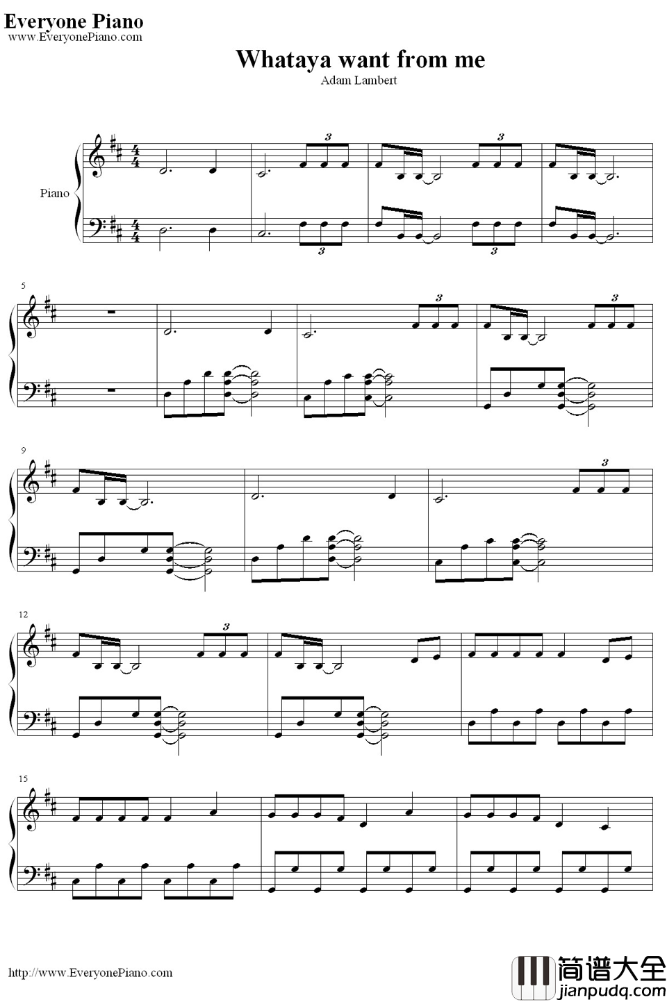 Whatya_Want_from_Me钢琴谱_AdamLambert