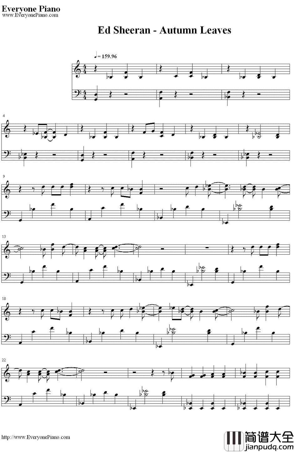 Autumn_Leaves钢琴谱_EdSheeran