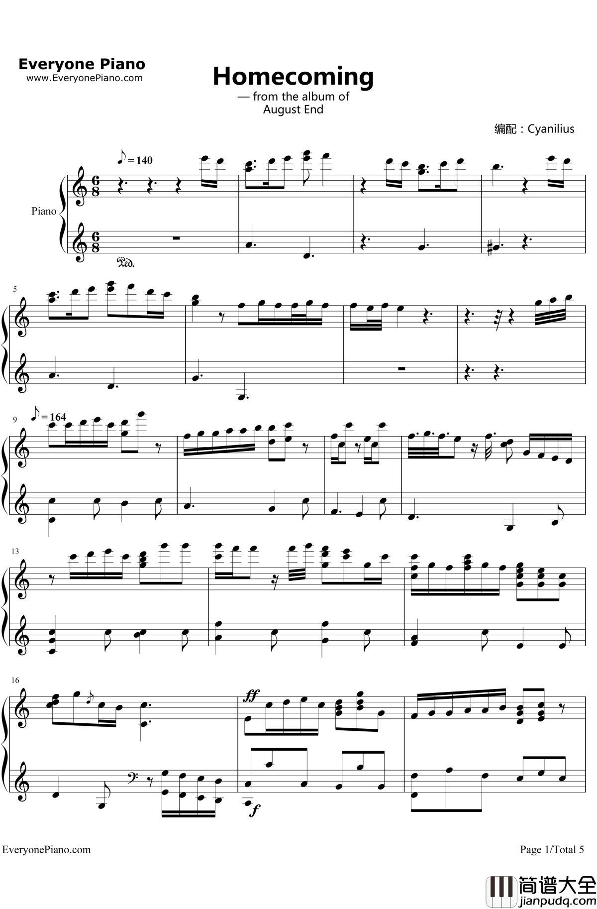 Homecoming钢琴谱_JonSchmidt