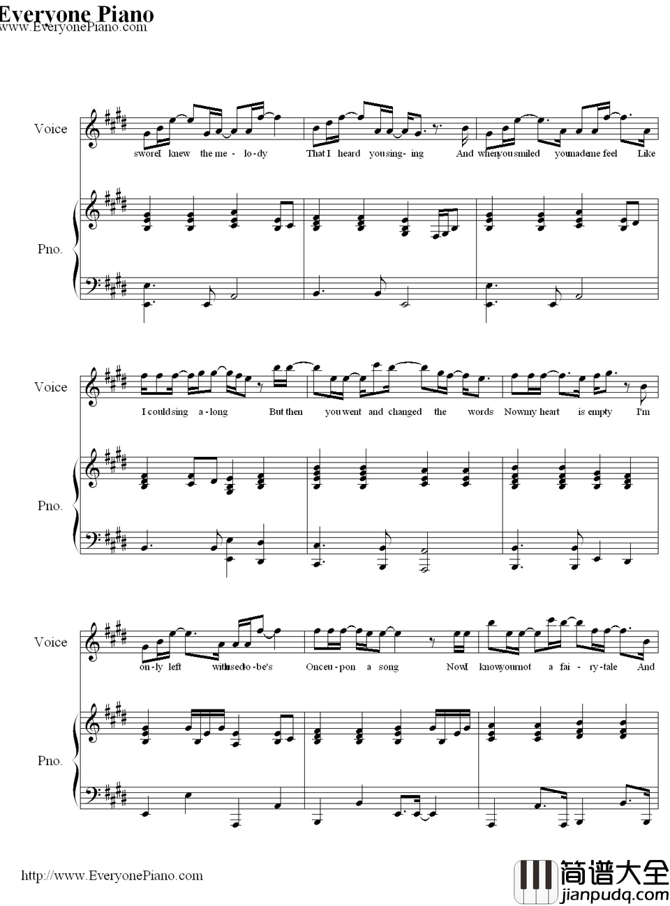 When_There_Was_Me_And_You钢琴谱_VanessaAnneHudgens__歌舞青春1_插曲