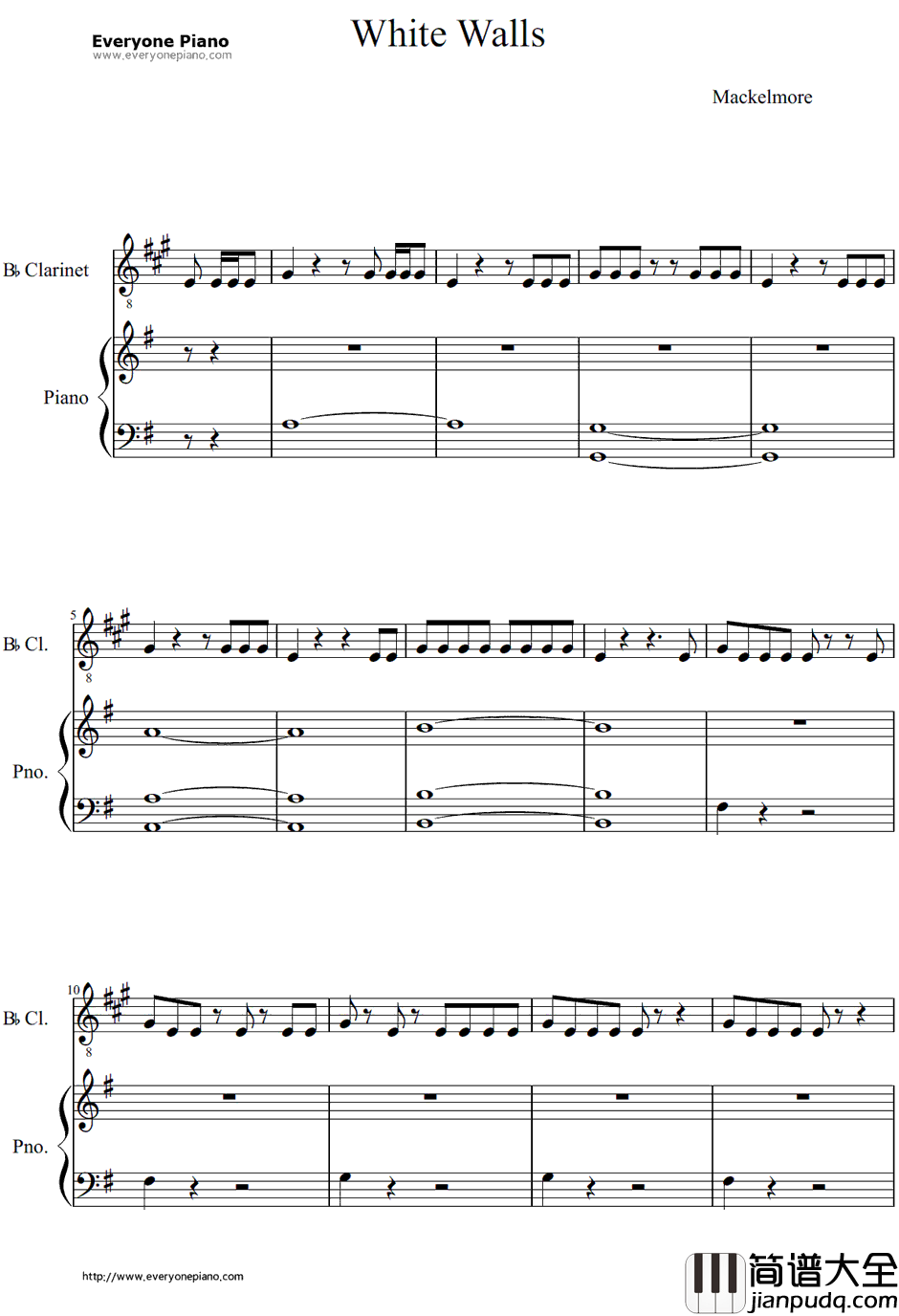 White_Walls钢琴谱_Macklemore&RyanLewis