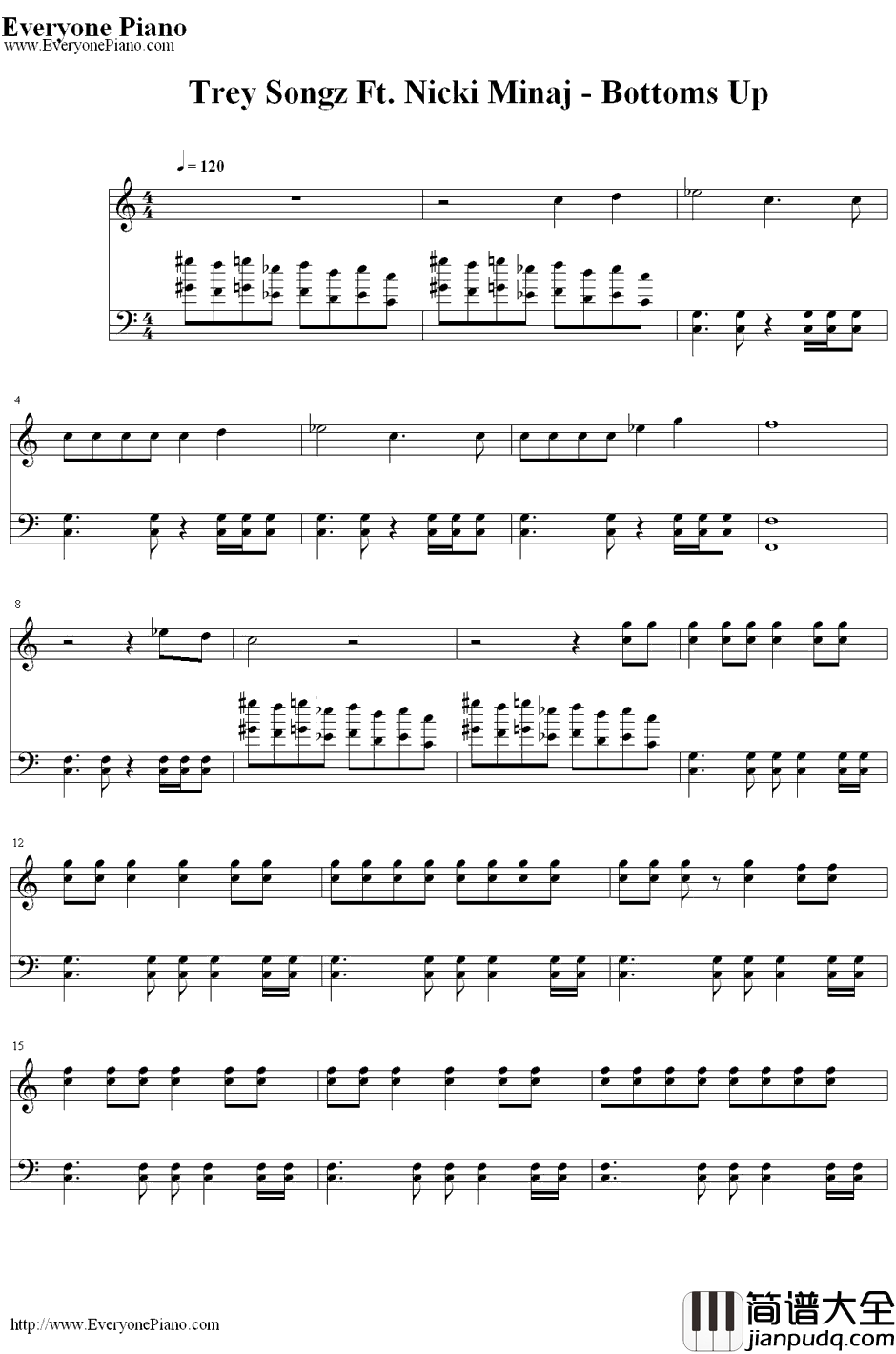 Bottoms_Up钢琴谱_TreySongz&NickiMinaj
