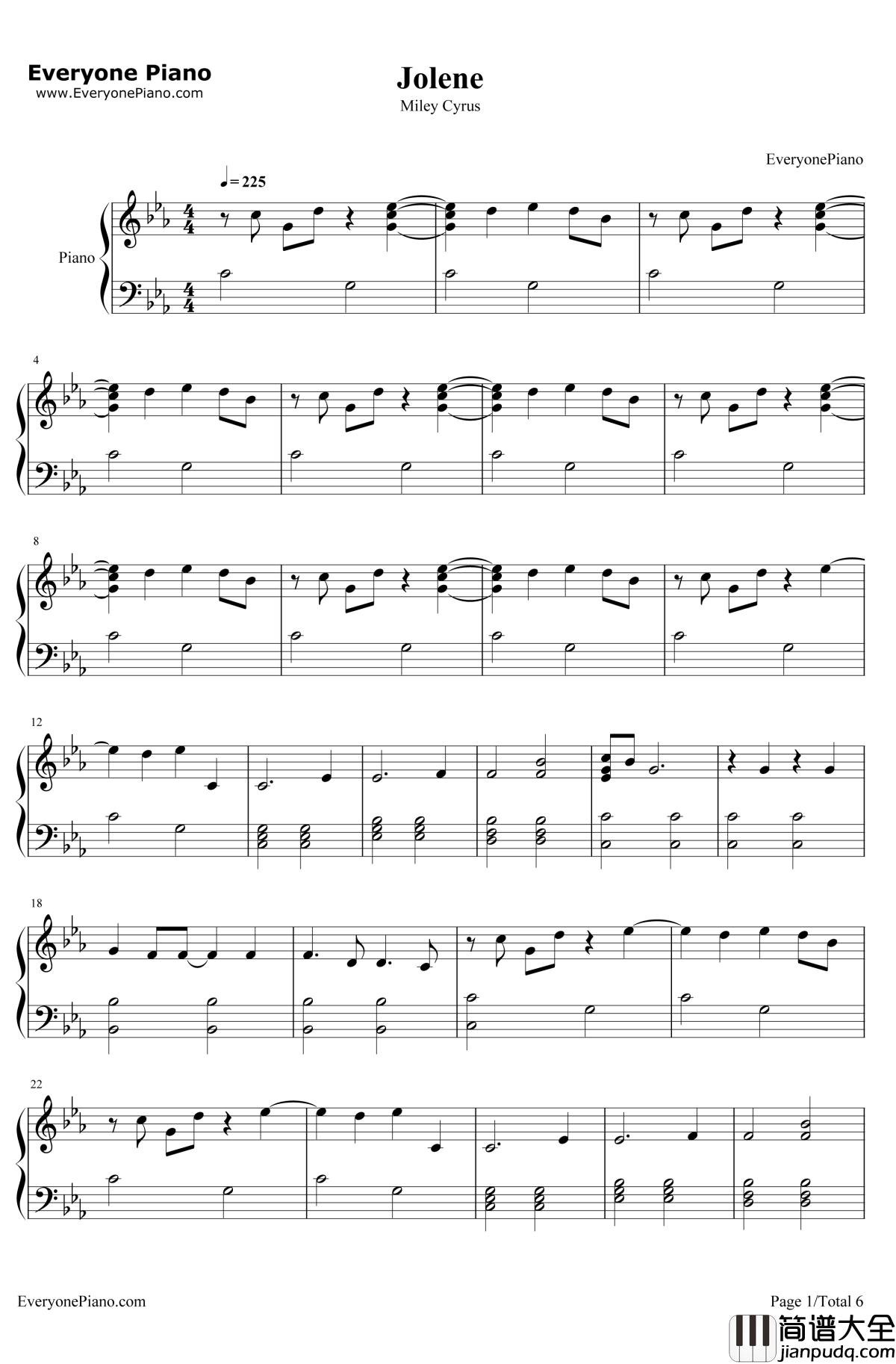 Jolene钢琴谱_MileyCyrus