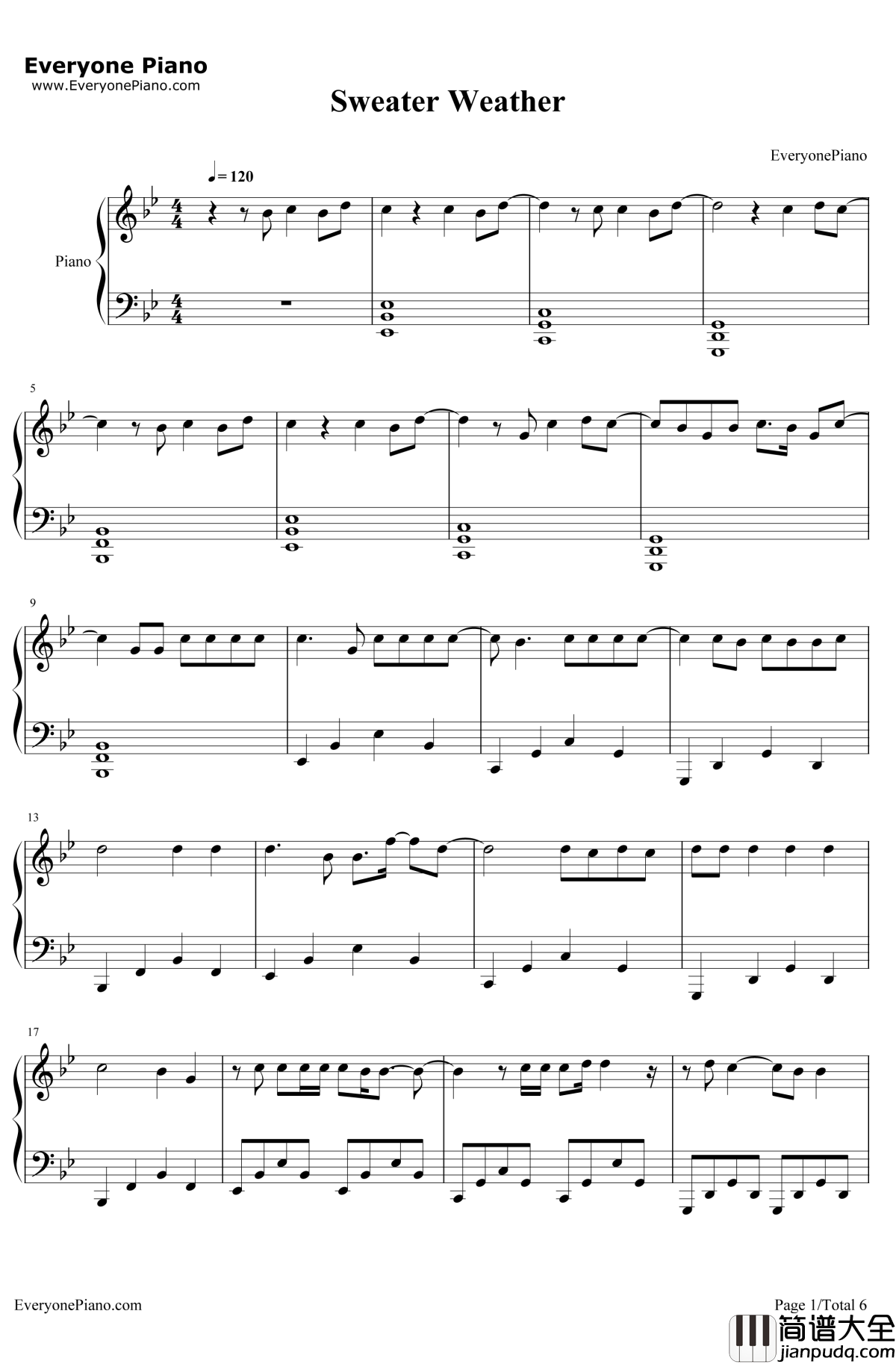 Sweater_Weather钢琴谱_TheNeighbourhood