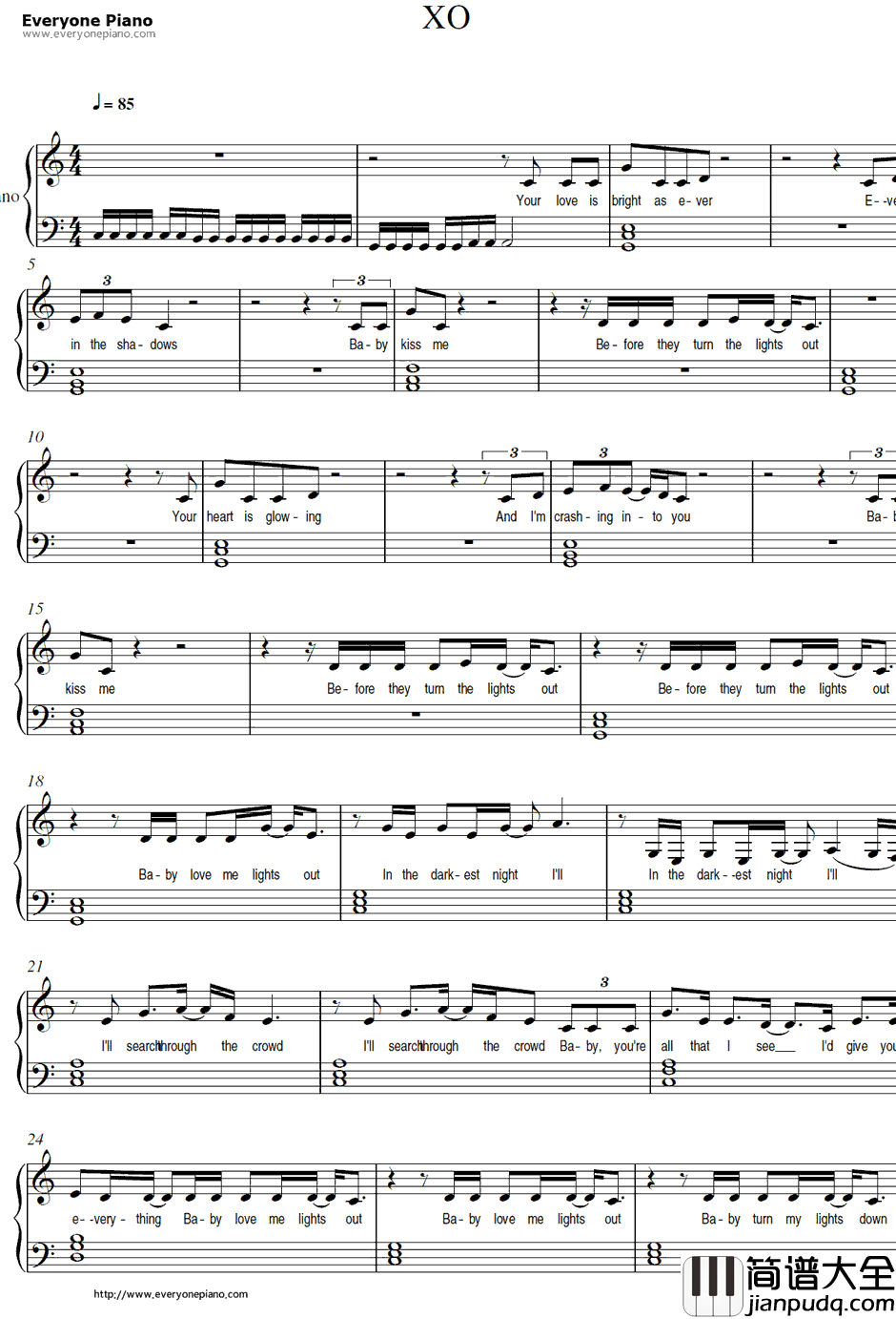 XO钢琴谱_Beyonce