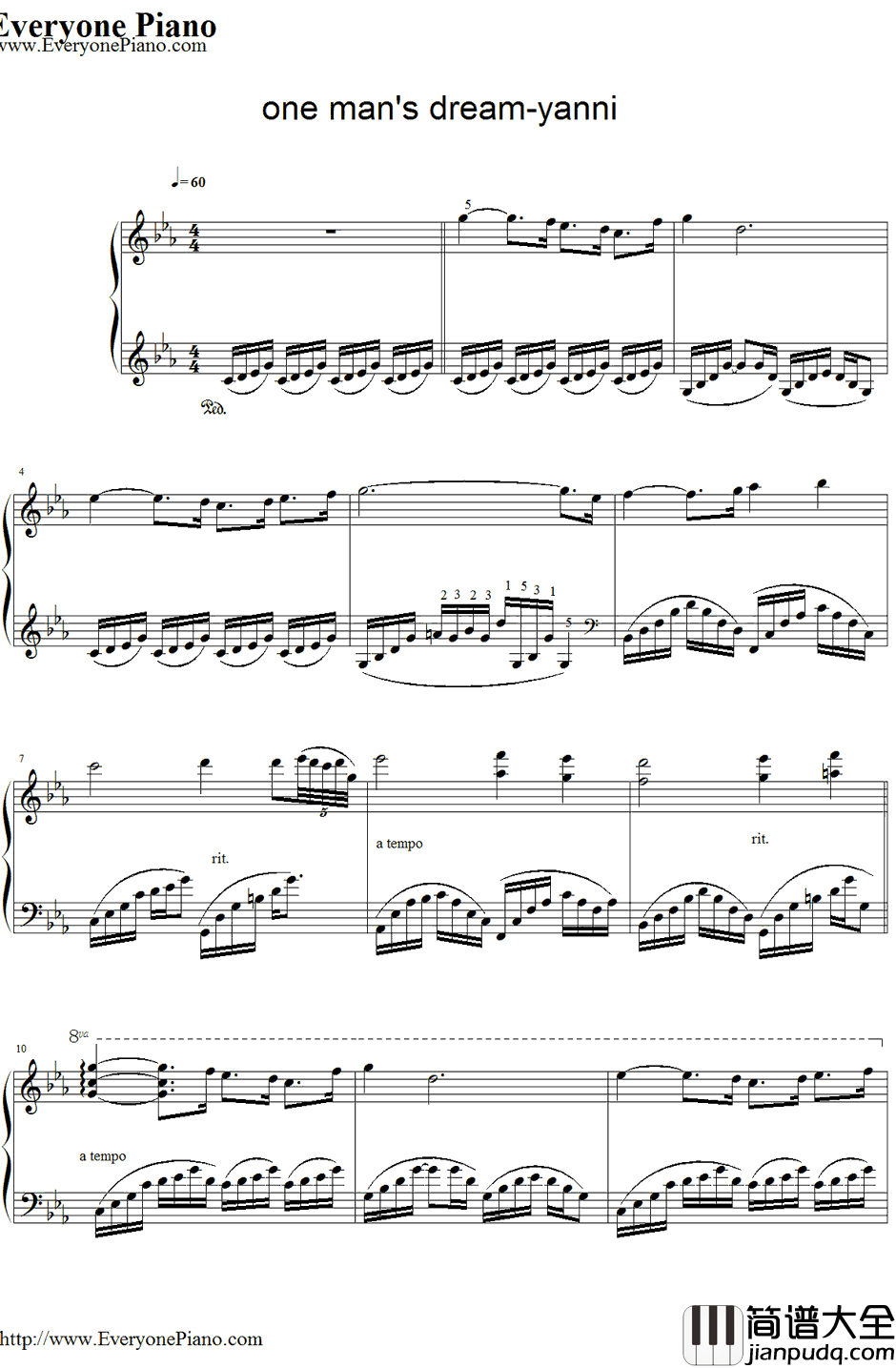One_Man's_Dream钢琴谱_雅尼（Yanni）