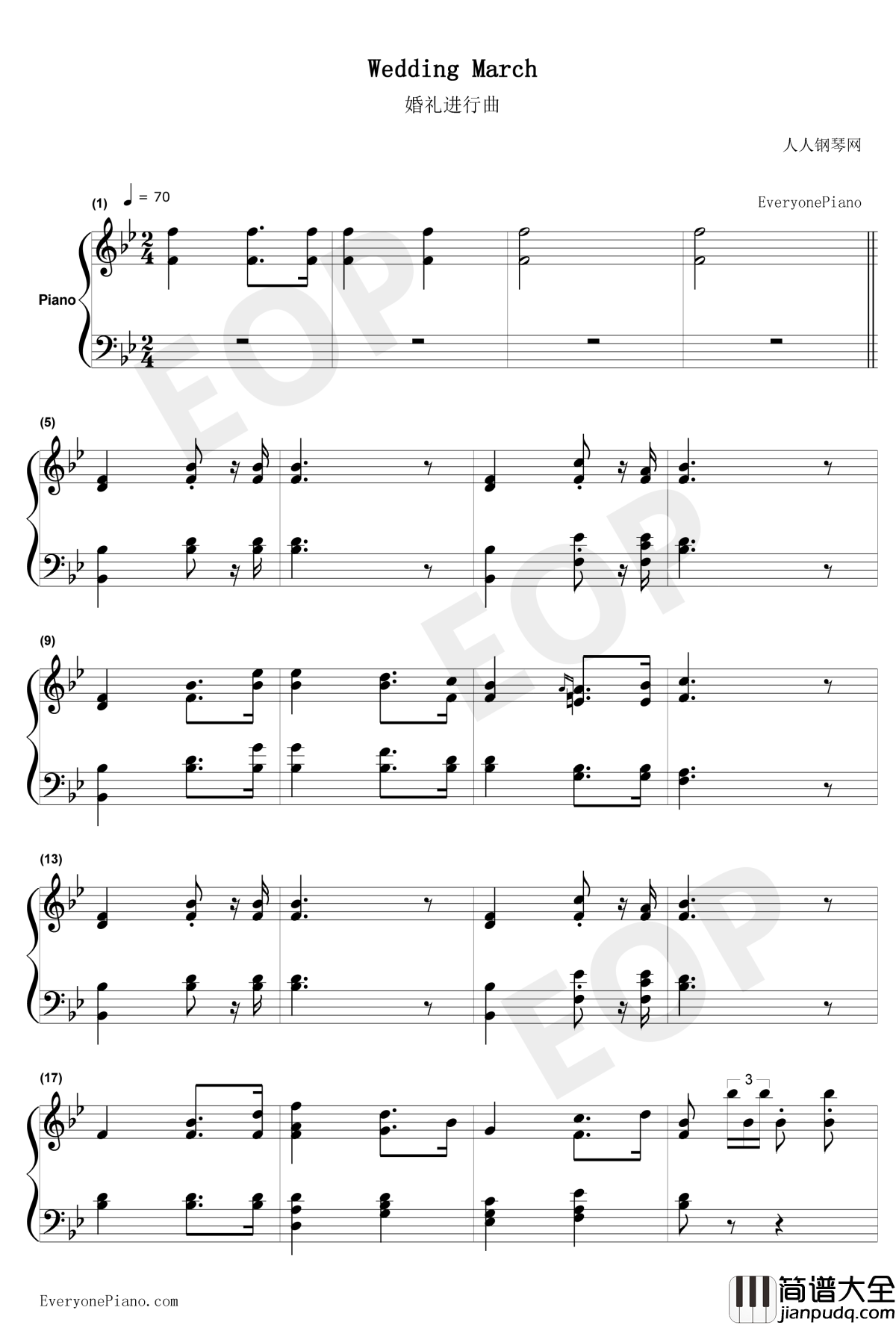 婚礼进行曲钢琴谱_瓦格纳WilhelmRichardWagner_选自歌剧罗恩格林