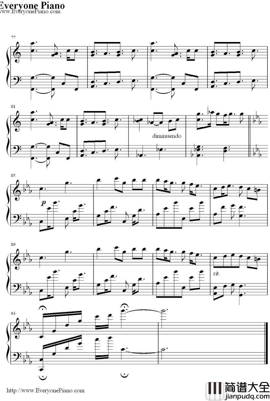 Only_Hope钢琴谱_MandyMoore_初恋的回忆插曲