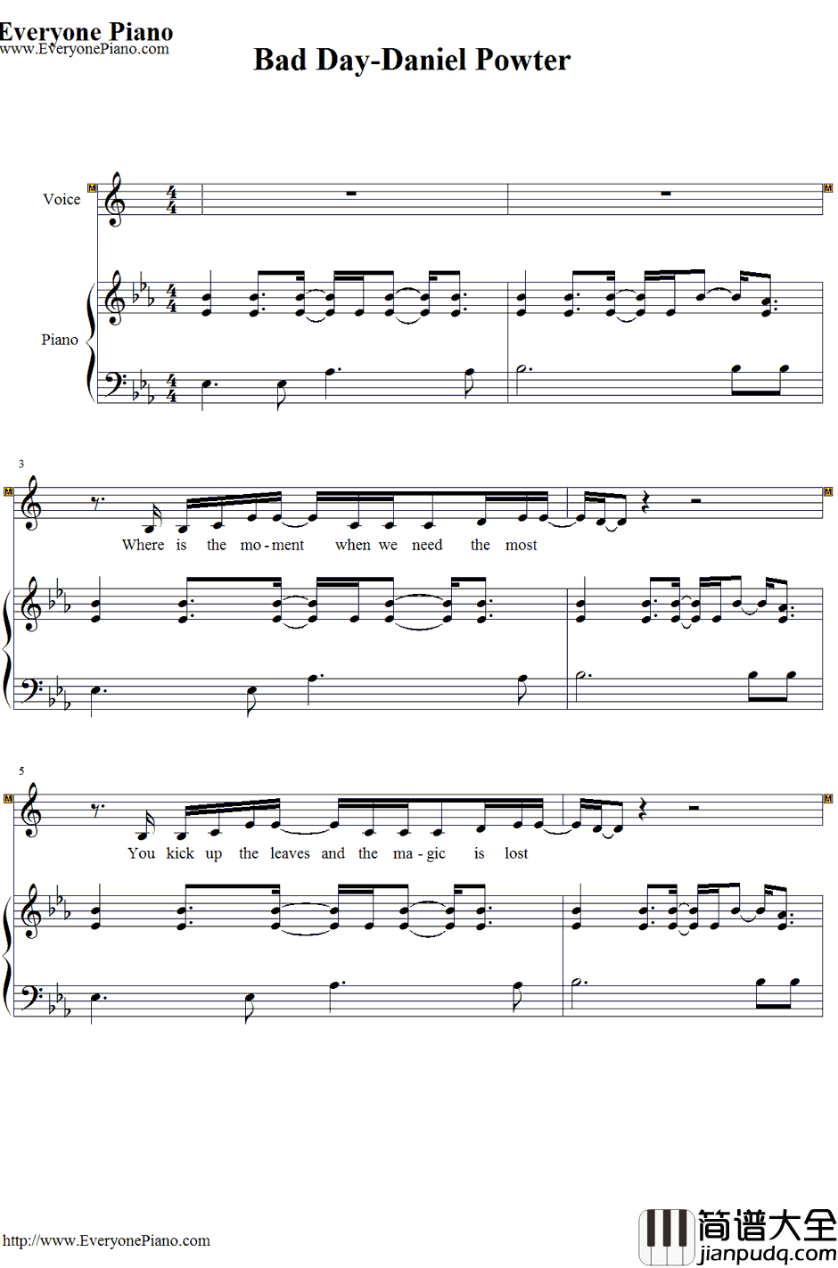 Bad_Day钢琴谱_DanielPowter
