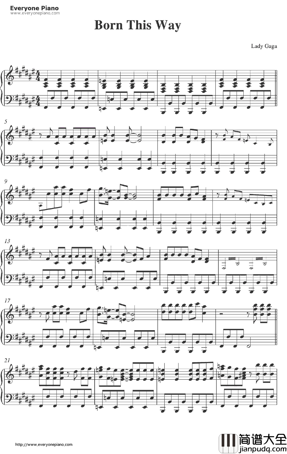 Born_This_Way钢琴谱_LadyGaGa