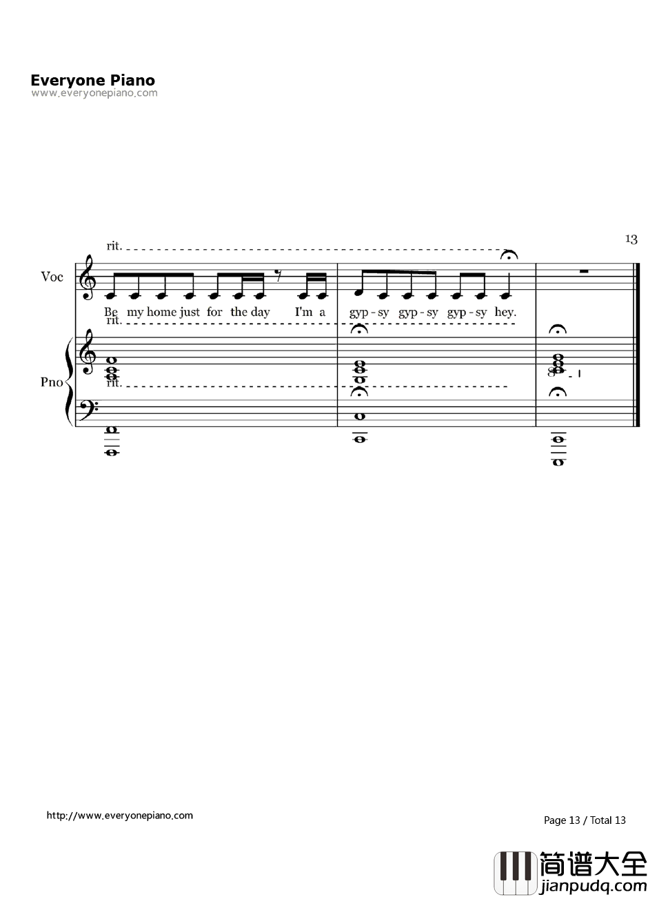 Gypsy钢琴谱_LadyGaga