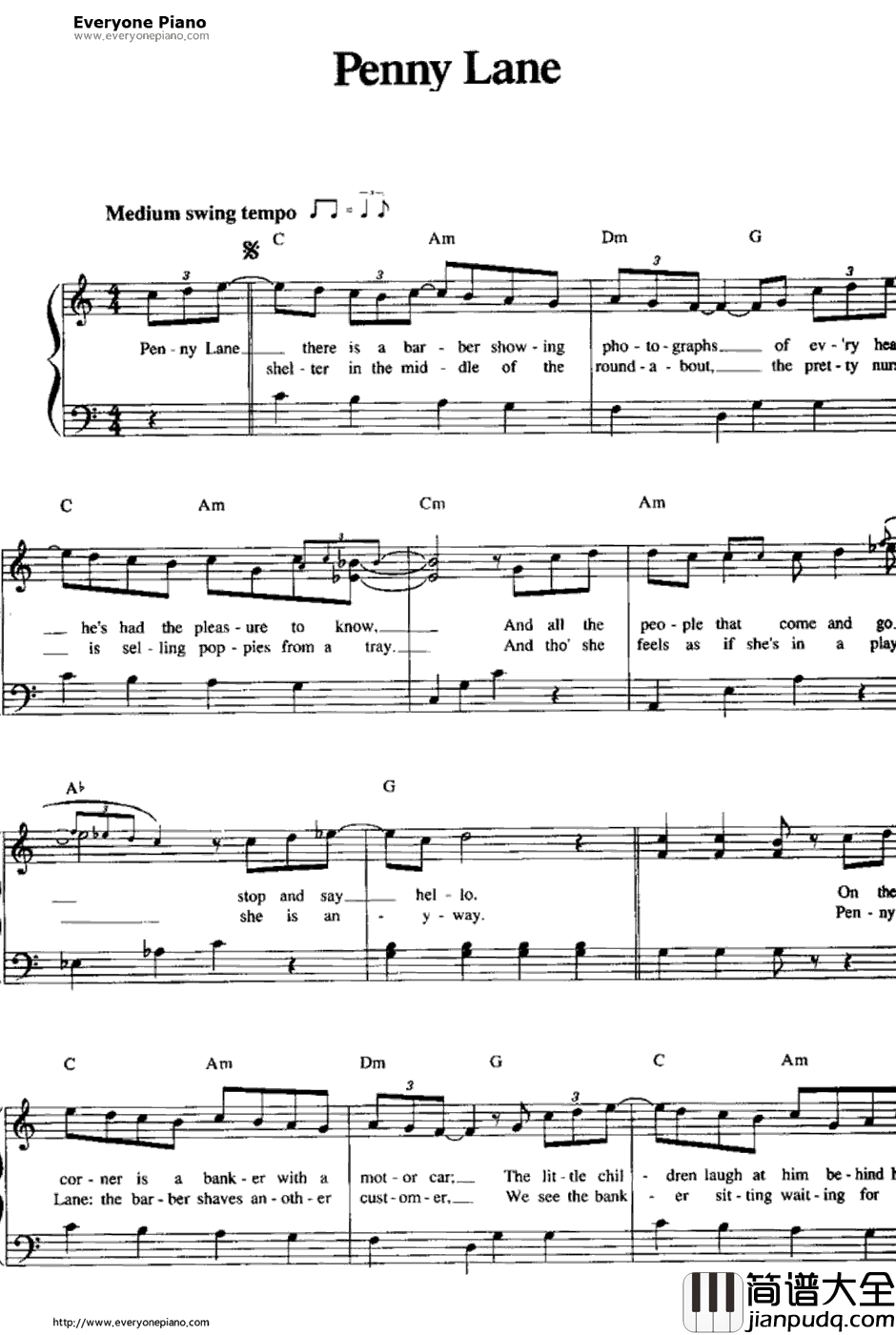 Penny_Lane钢琴谱_TheBeatles