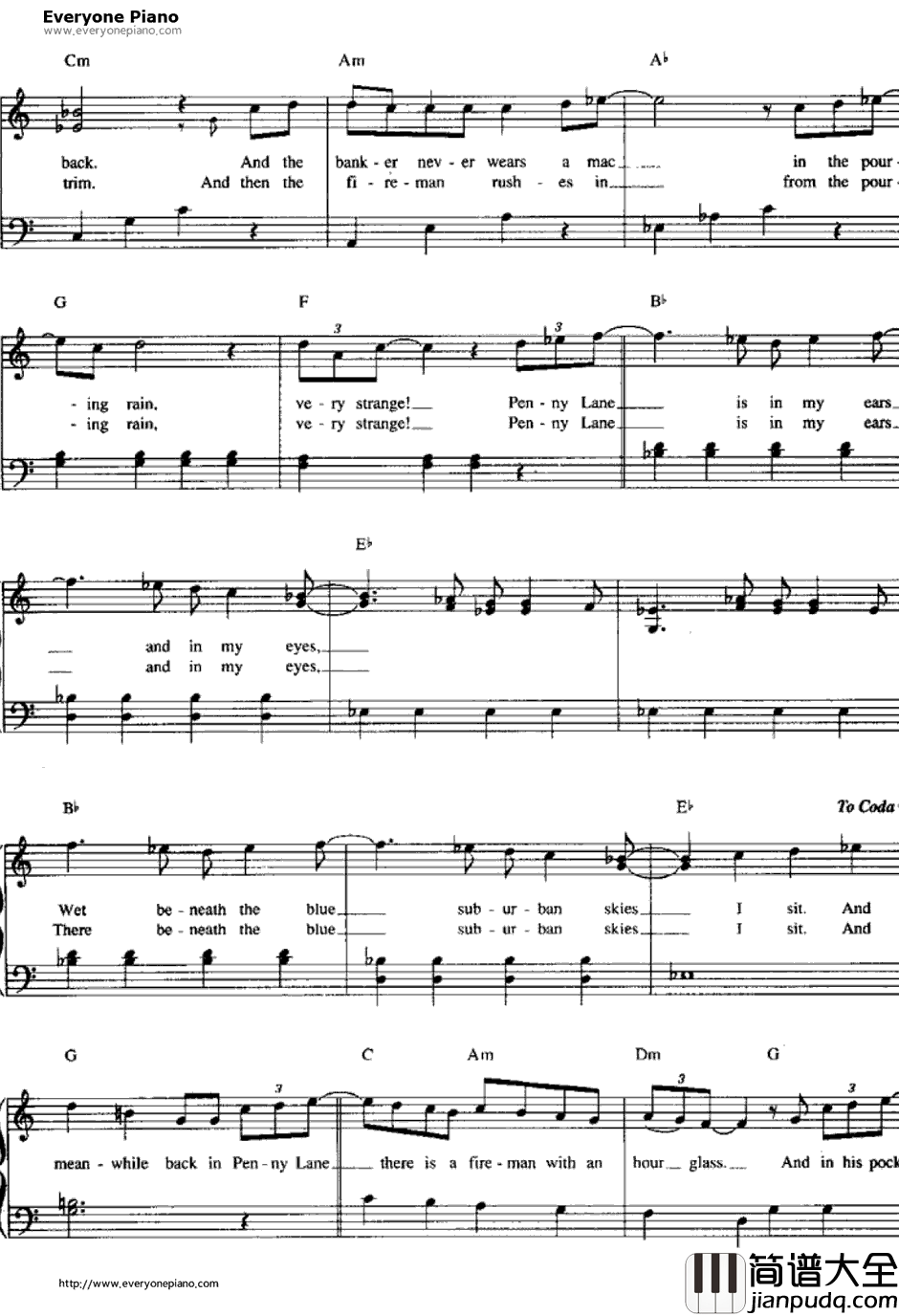 Penny_Lane钢琴谱_TheBeatles