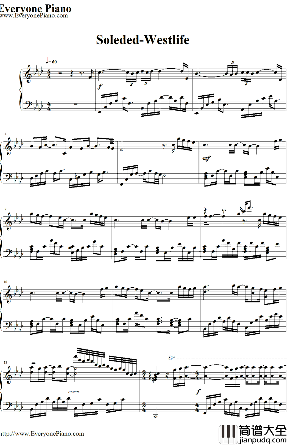 Soledad钢琴谱_西城男孩_Westlife
