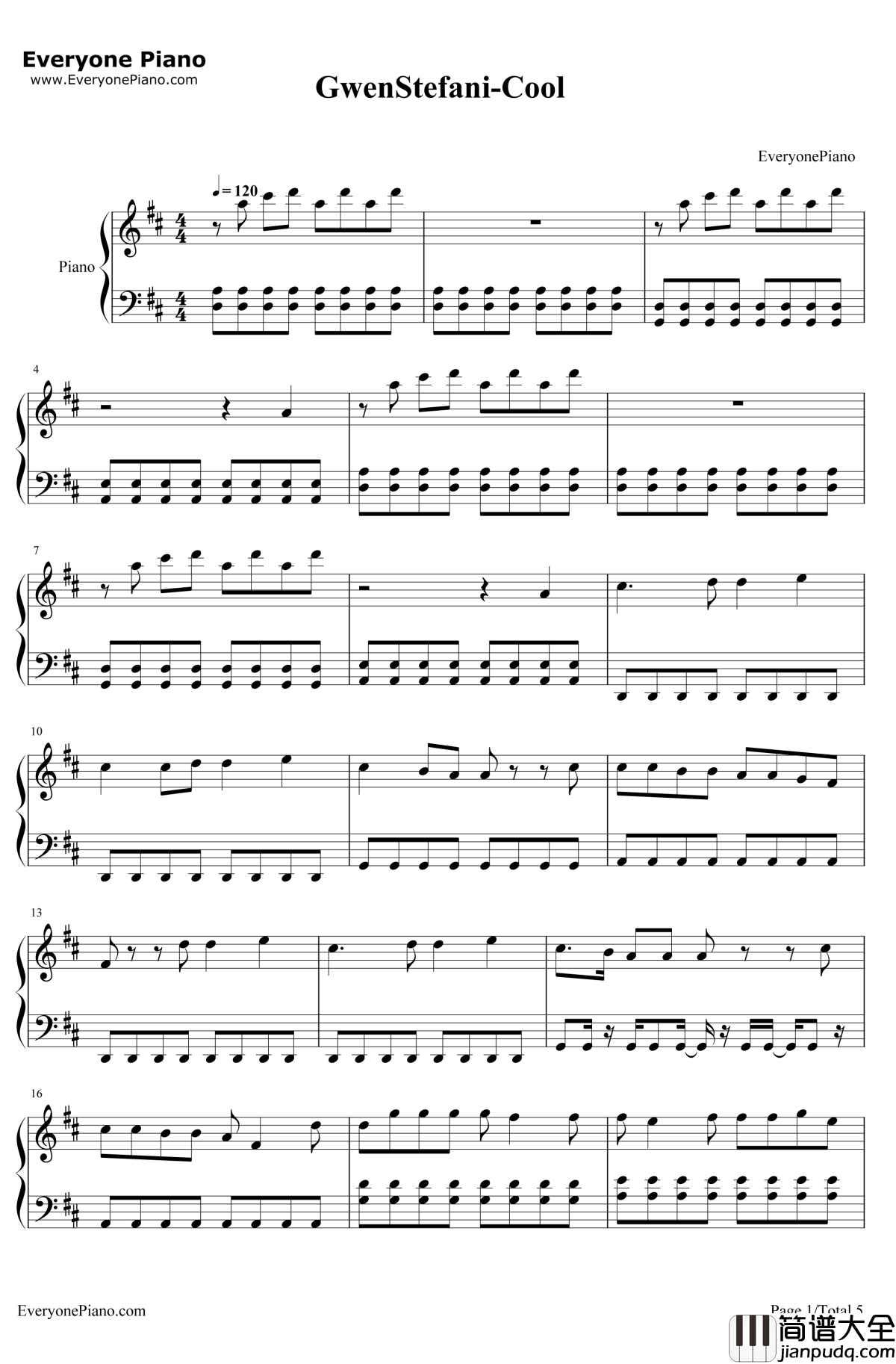 Cool钢琴谱_GwenStefani