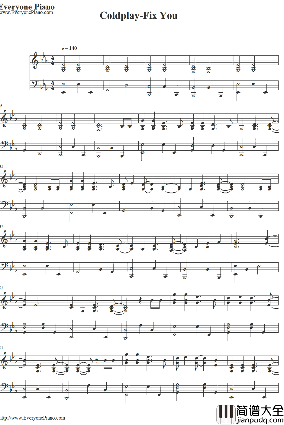 Fix_You钢琴谱_Coldplay