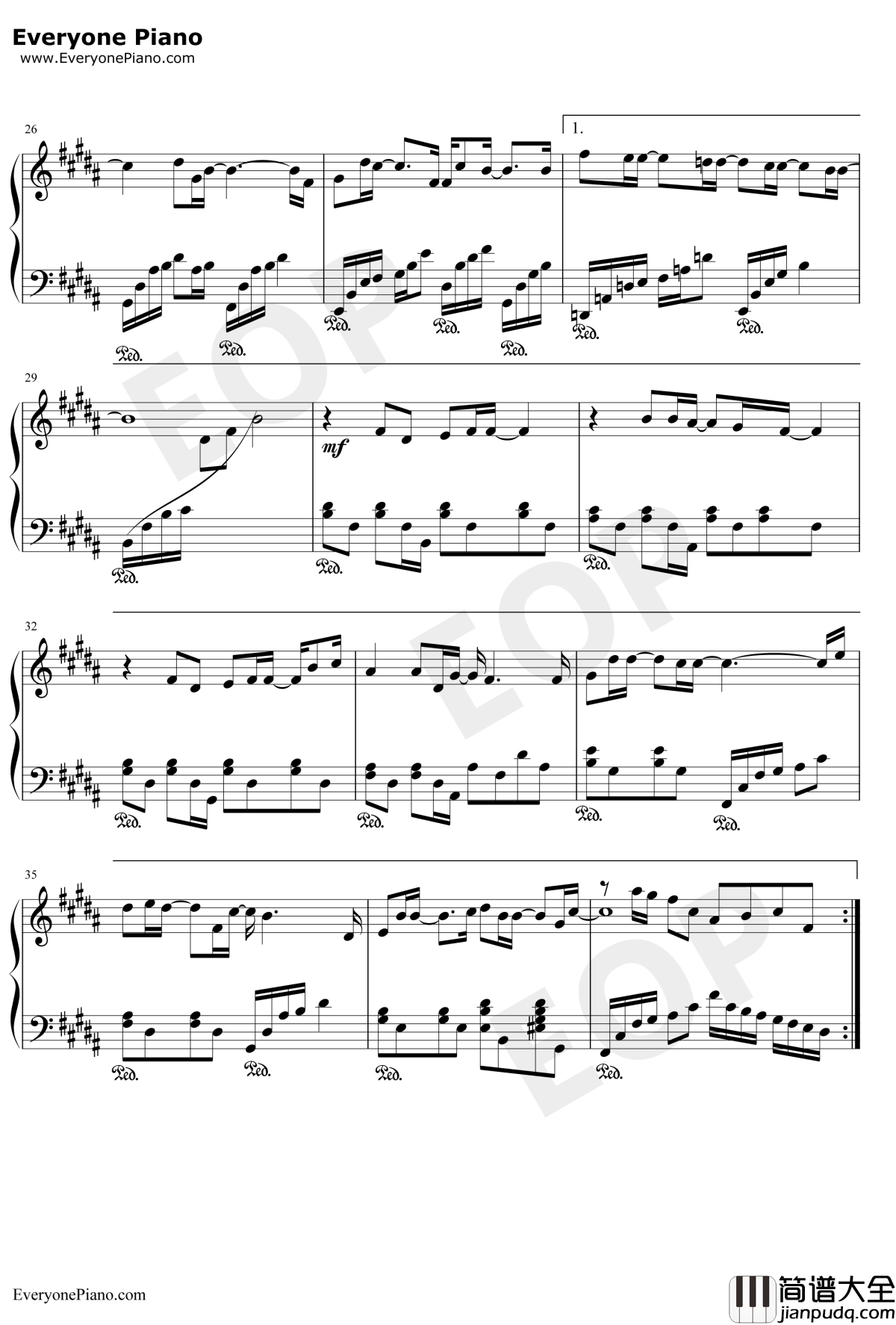 专属天使钢琴谱_Tank_花样少年少女主题曲