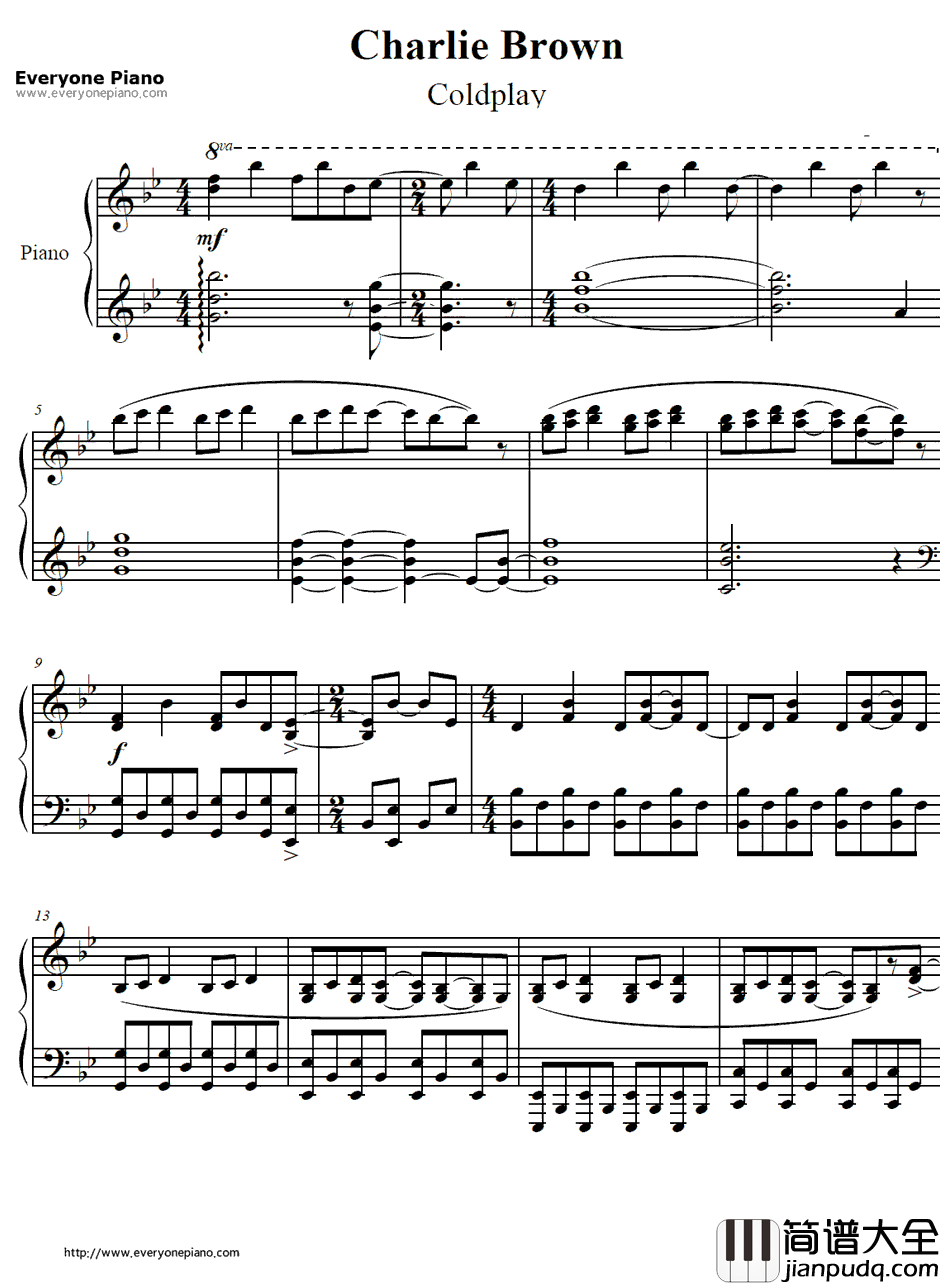 Charlie_Brown钢琴谱_Coldplay