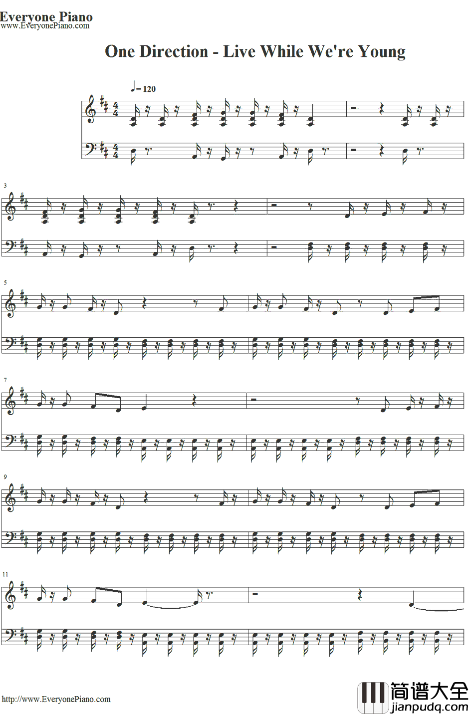 Live_While_We're_Young钢琴谱_OneDirection