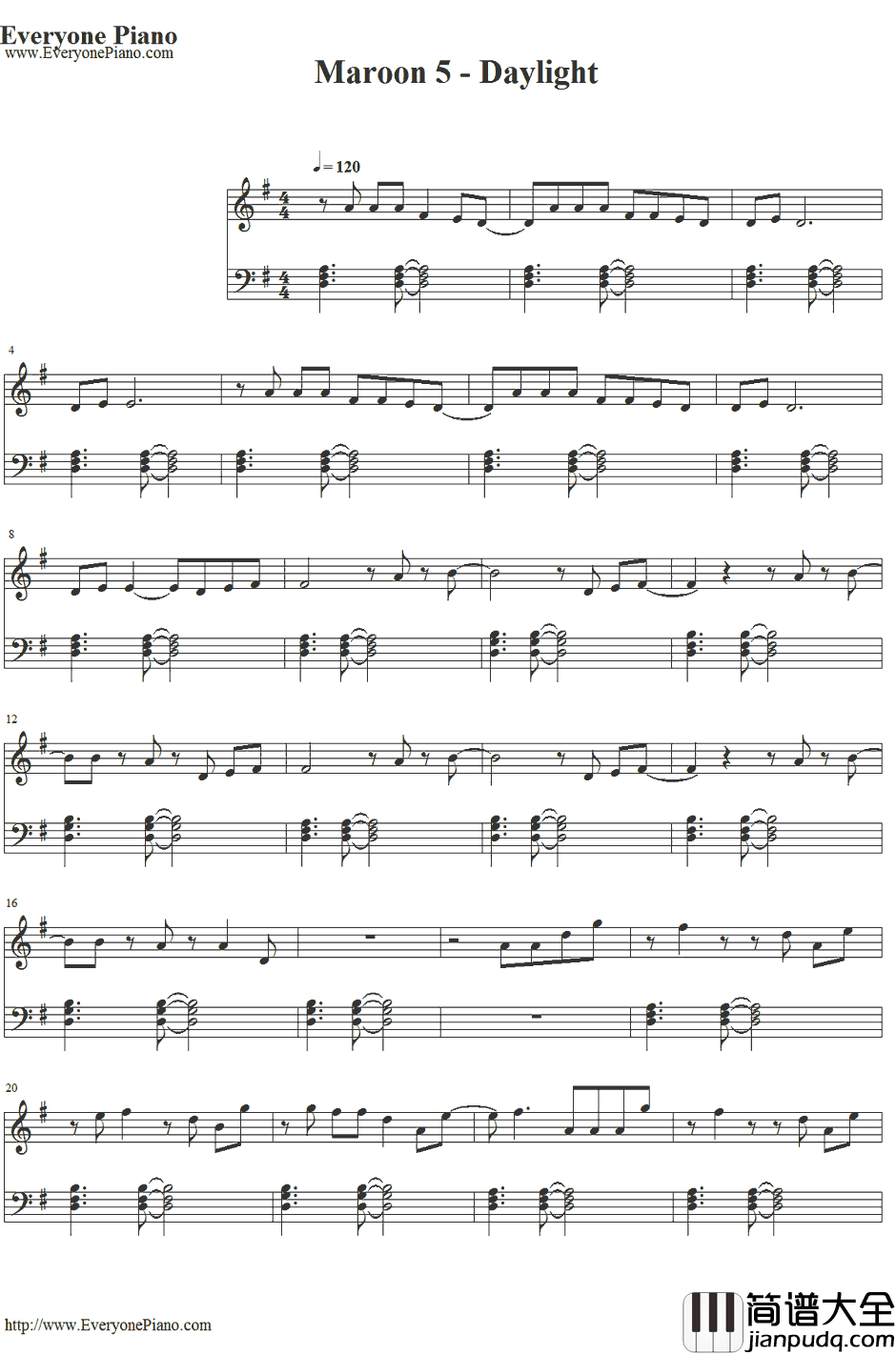 Daylight钢琴谱_Maroon5