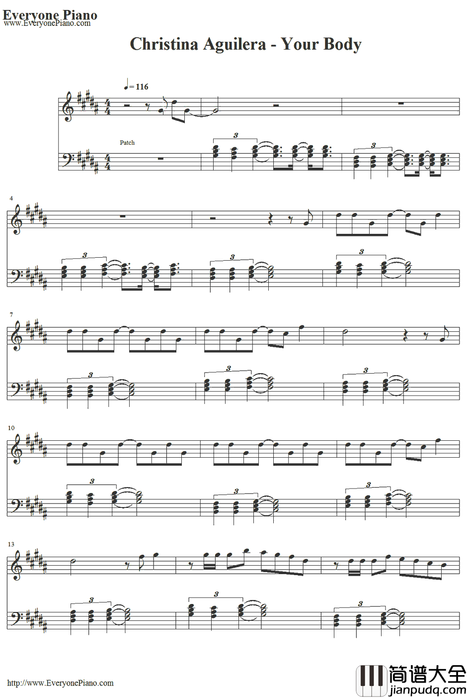 Your_Body钢琴谱_ChristinaAguilera