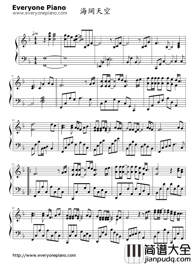海阔天空钢琴谱_Beyond_海阔天空