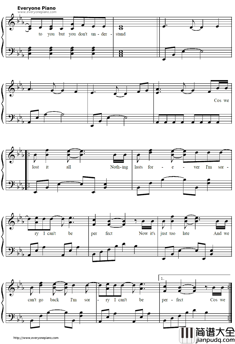 Perfect钢琴谱_SimplePlan