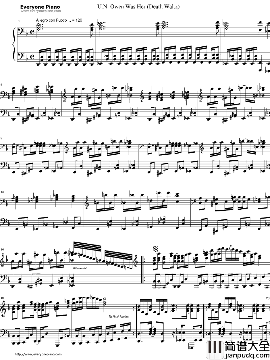 U.N.オーエンは彼女なのか？钢琴谱_东方Project_U.N.OwenWasHer?_东方红魔乡