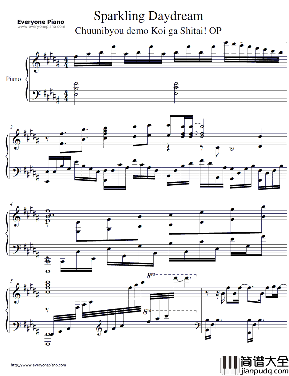 Sparkling_Daydream钢琴谱_ZAQ_中二病でも恋がしたい!OP