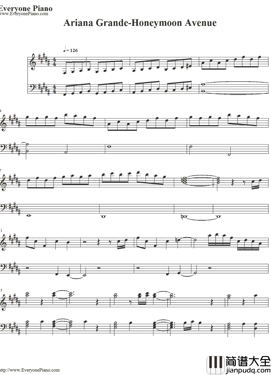 Honeymoon_Avenue钢琴谱_ArianaGrande