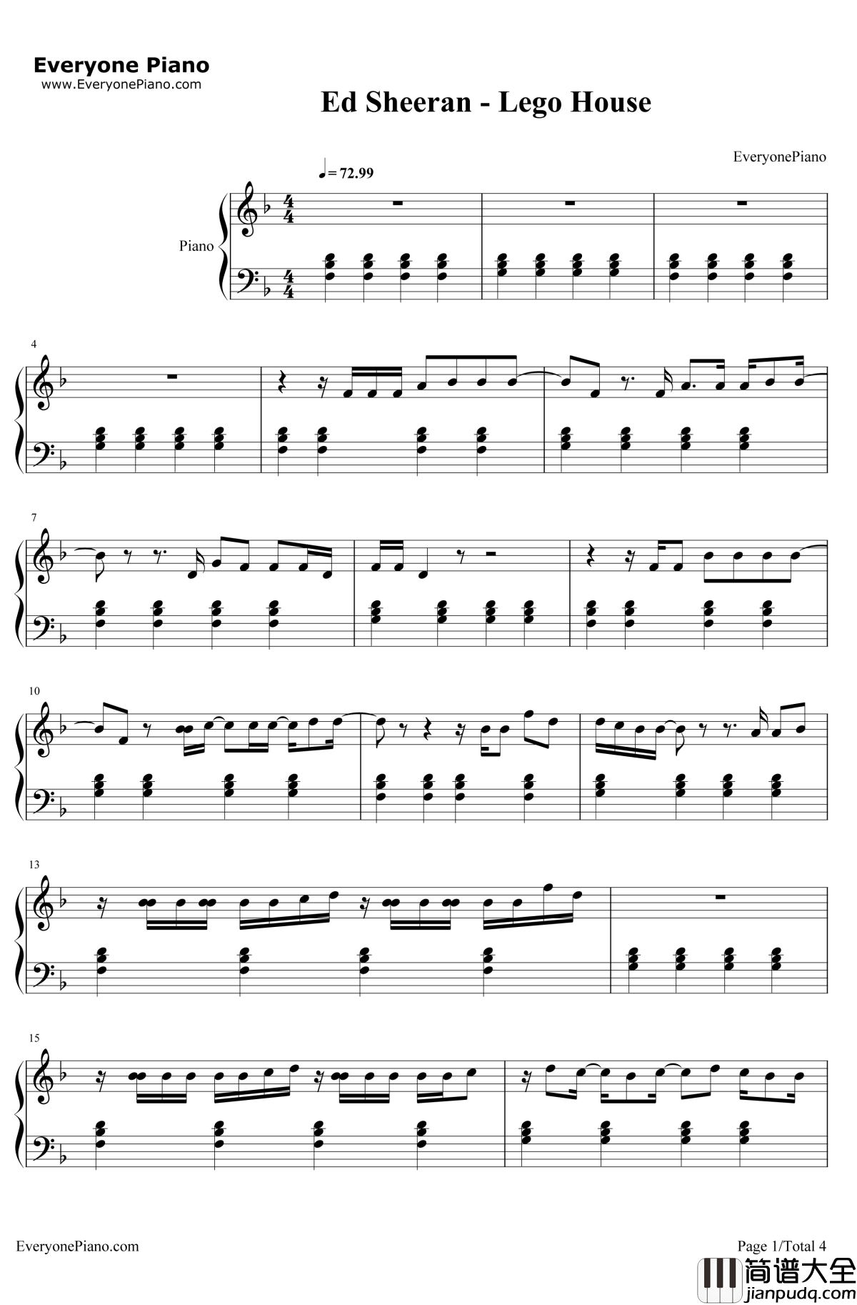 Lego_House钢琴谱_EdSheeran