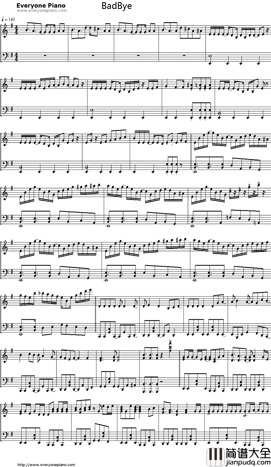 BadBye钢琴谱_初音ミク