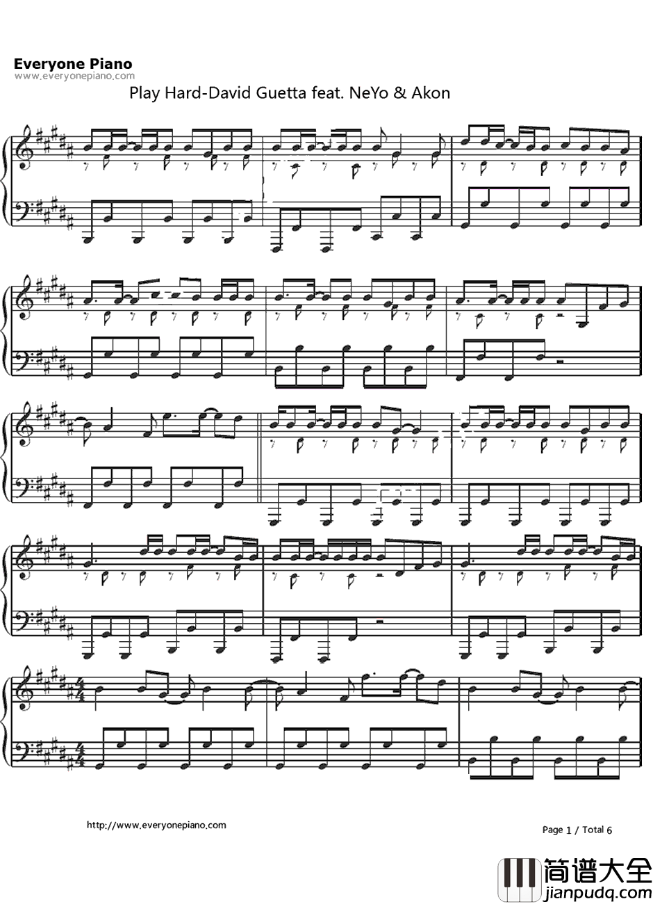 Play_Hard钢琴谱_DavidGuettafeat.NeYo&Akon