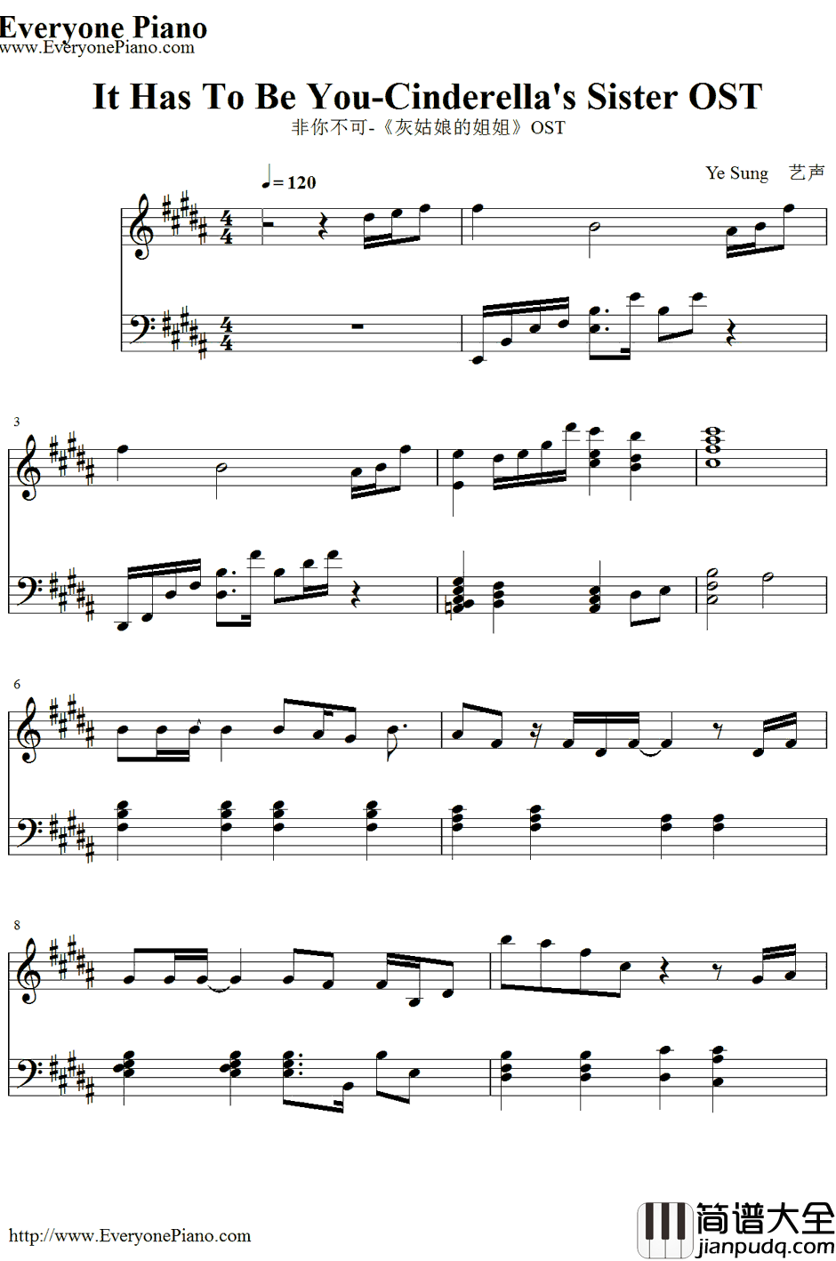 It_Has_to_beYou钢琴谱_YeSung　艺声(SuperJunior)__Cinderella'sSisterOST