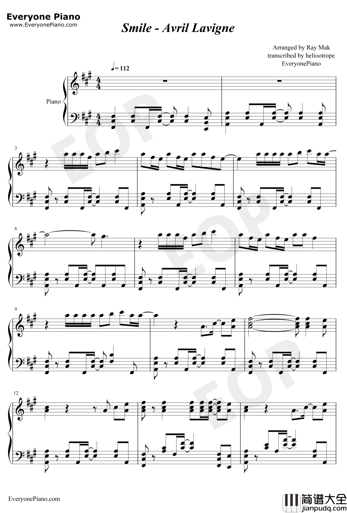 Smile钢琴谱_AvrilLavigne