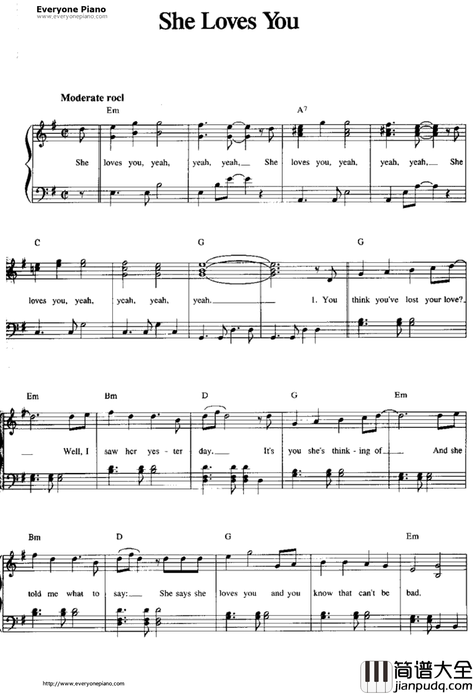 She_Loves_You钢琴谱_TheBeatles
