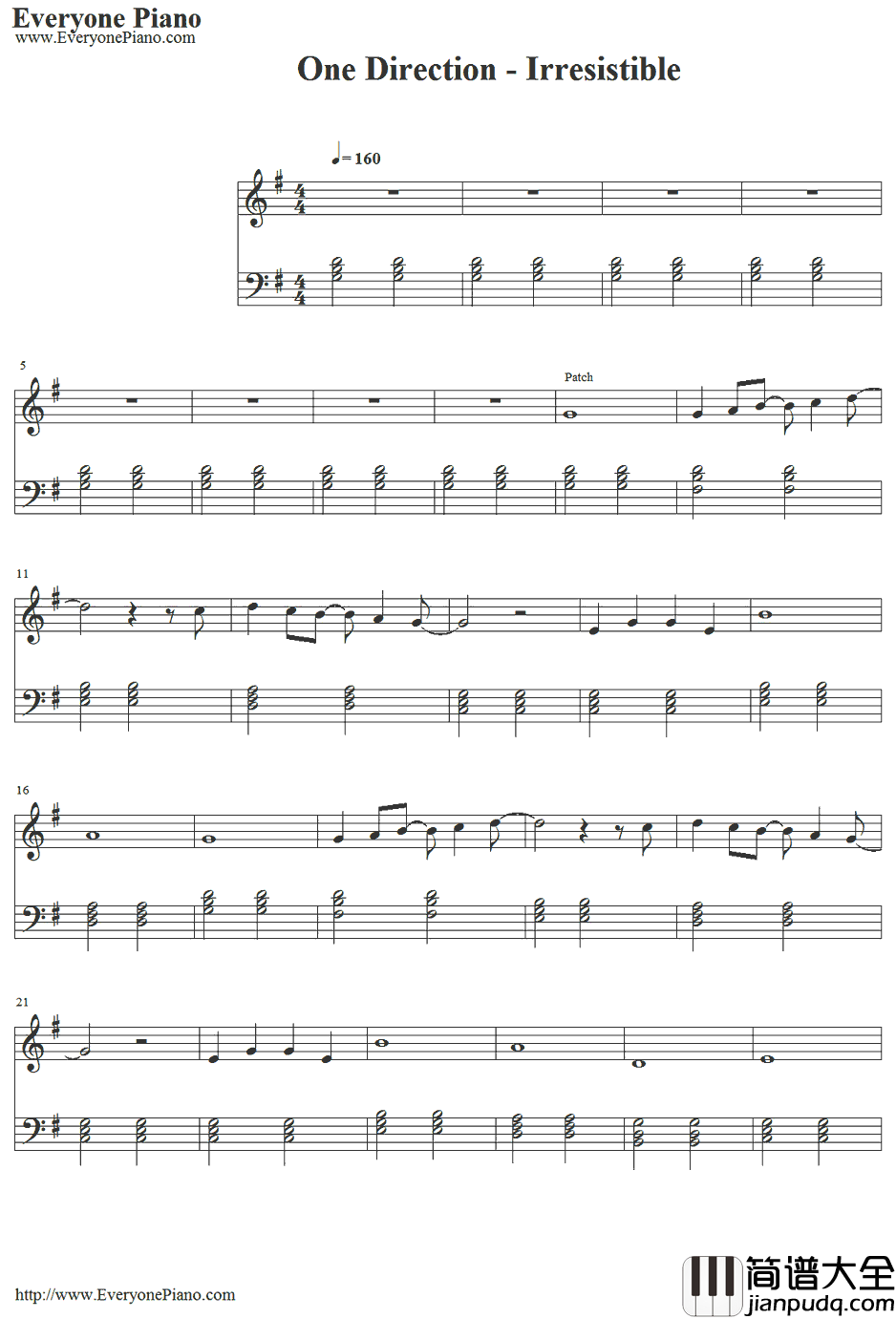 Irresistible钢琴谱_OneDirection