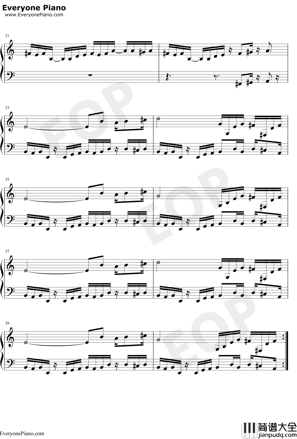 魂斗罗背景音乐钢琴谱_未知_魂斗罗背景音乐