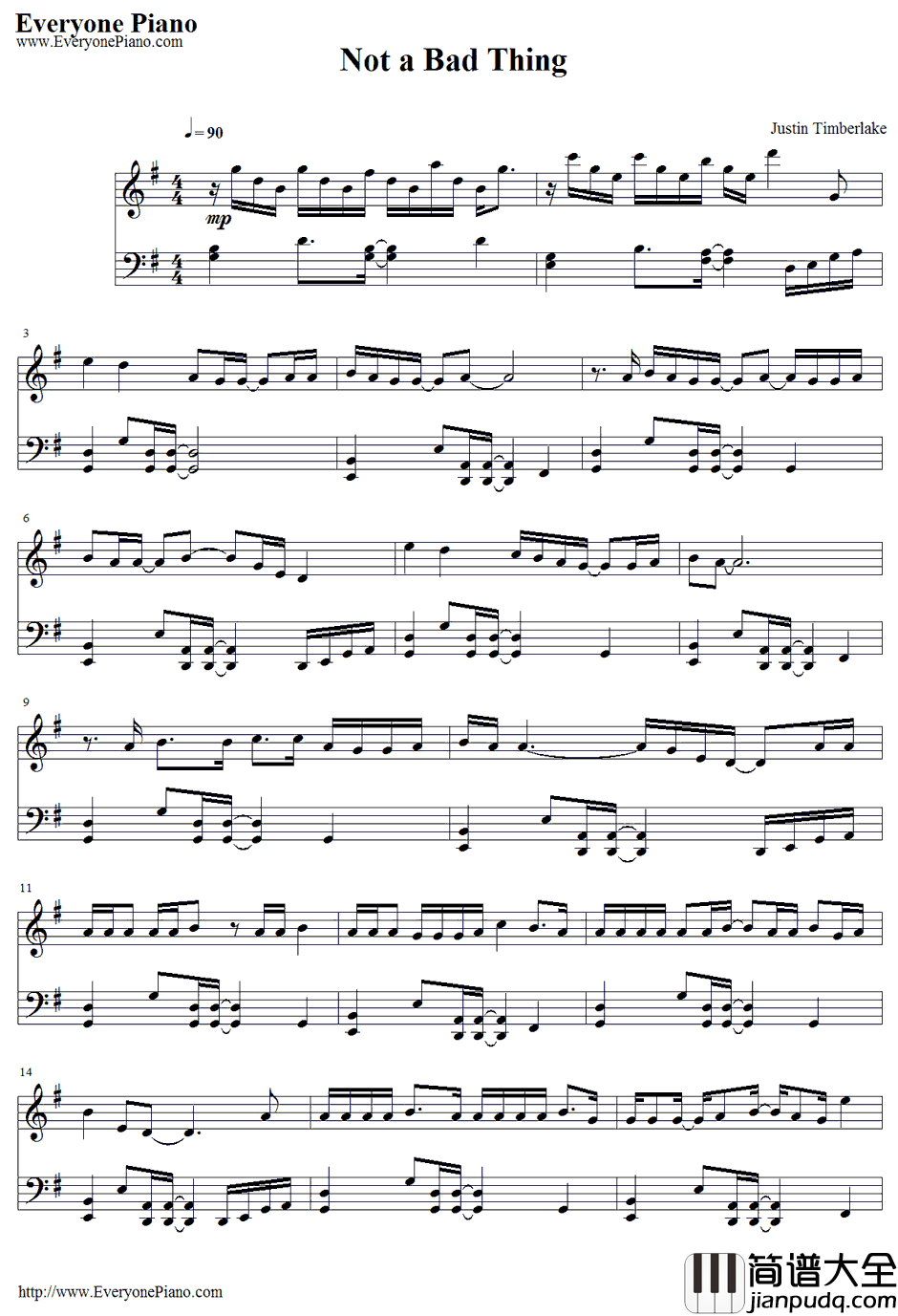 Not_a_Bad_Thing钢琴谱_JustinTimberlake
