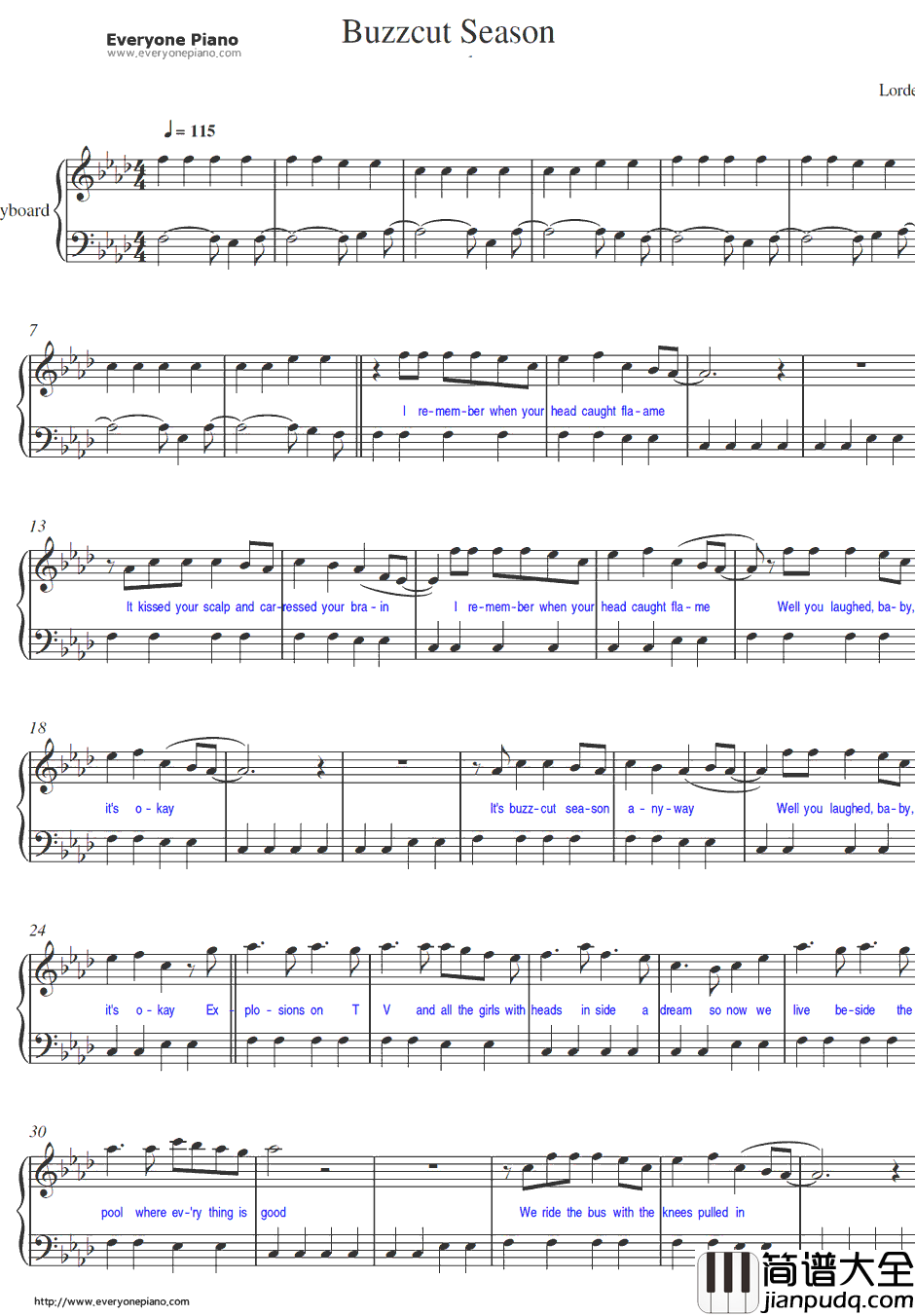 Buzz_cut_Season钢琴谱_Lorde