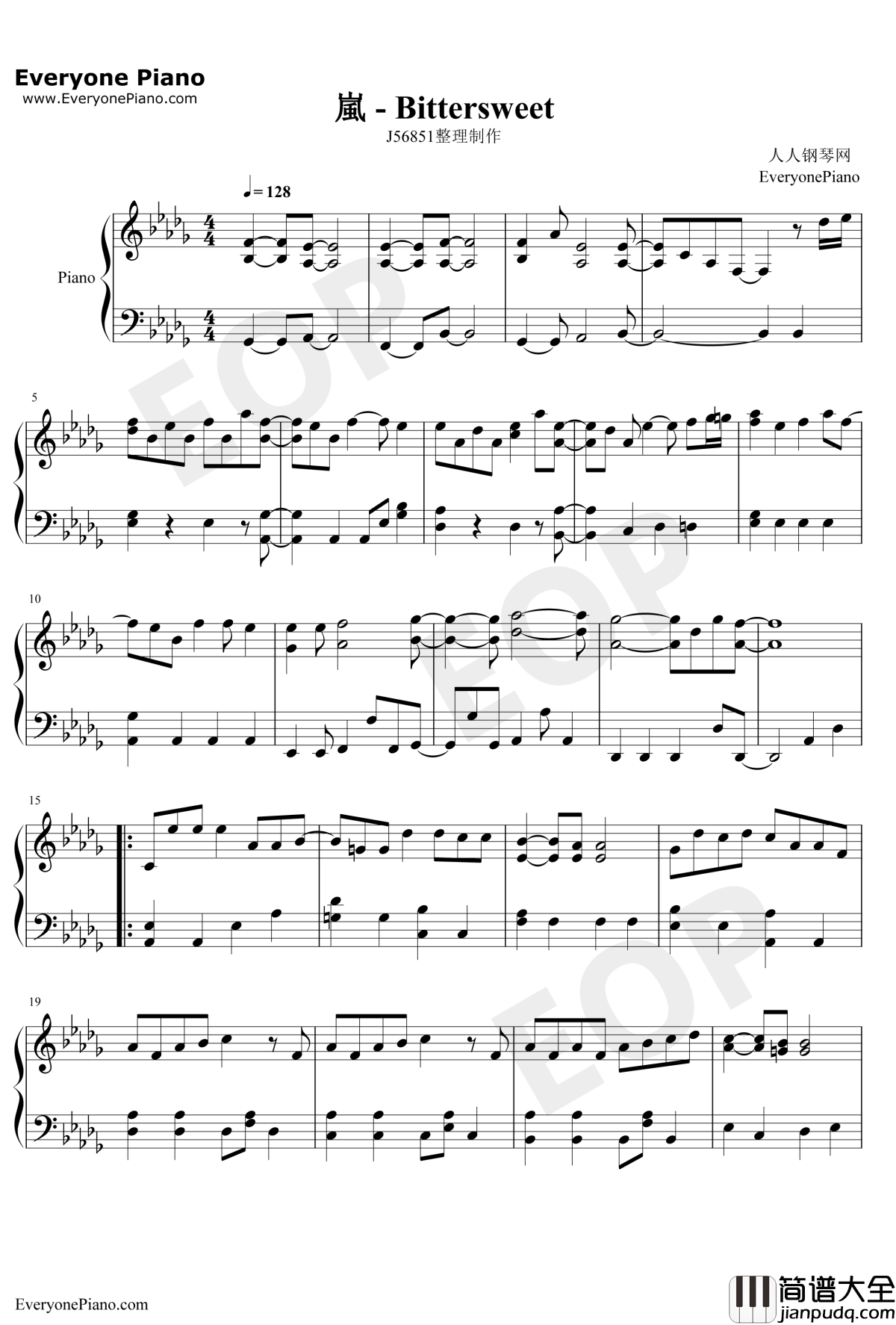 Bit_ters_weet钢琴谱_嵐_失恋巧克力职人主题曲