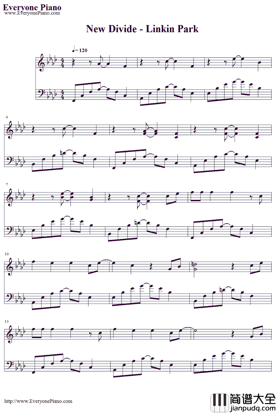 New_Divide钢琴谱_LinkinPark_变形金刚2主题歌