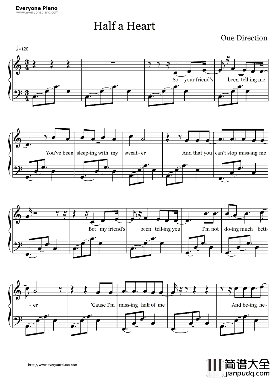 Half_a_Heart钢琴谱_OneDirection