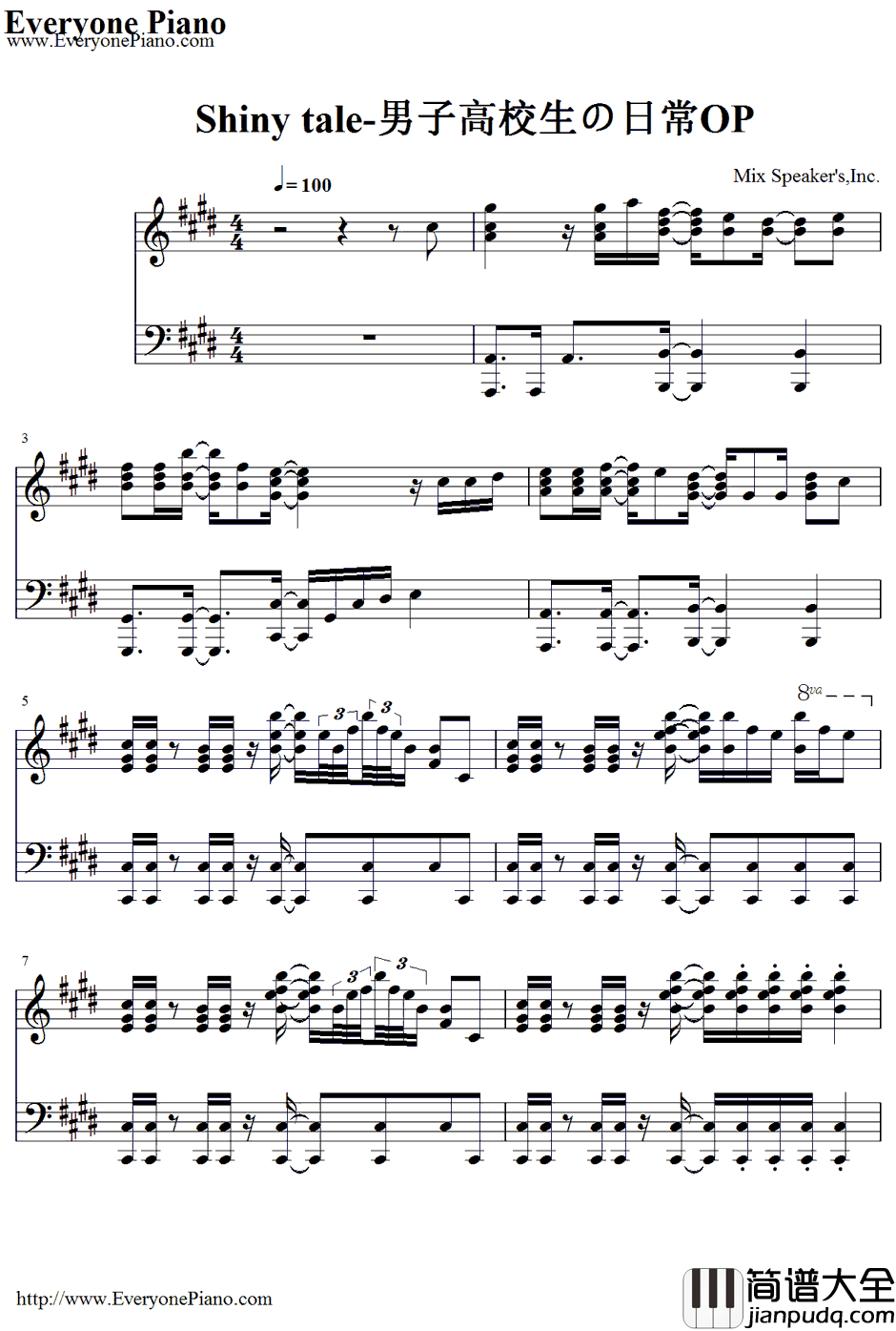 Shiny_Tale钢琴谱_MixSpeaker'sInc._男子高中生的日常OP