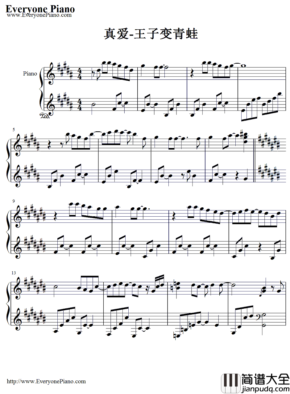 真爱钢琴谱_183Club_王子变青蛙电视原声