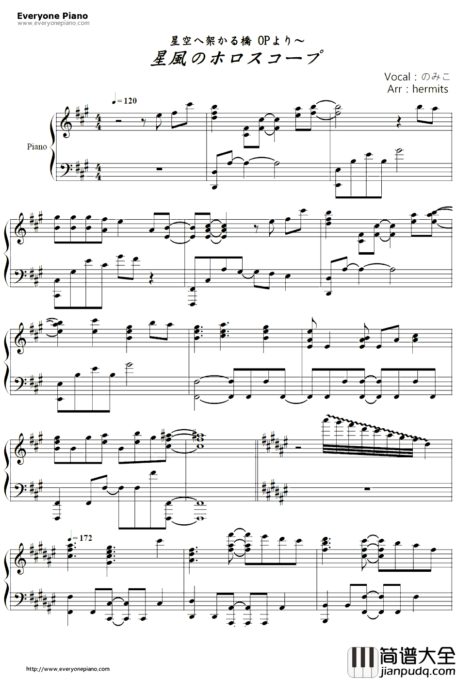 星风のホロスコープ钢琴谱_のみこ（nomico）_星空へ架かる桥OP